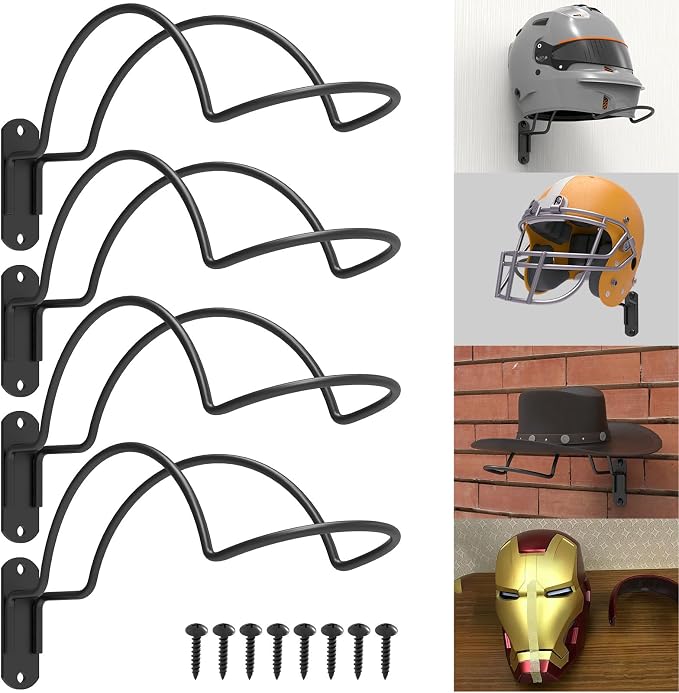 4 PCS Wall Mounted Helmet Rack Roma Helmet Holder Hook Multifunctionnal Metal by Unknown