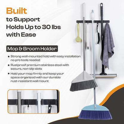 Heavy-Duty Stainless-Steel Broom Holder Wall Mount - Image 3
