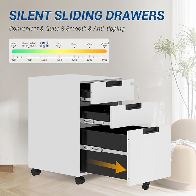 3 Drawer Vertical File Cabinets, Mobile Filling Cabinet - Image 5