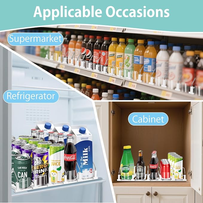 Drink Organizer for Fridge, 5 Row Automatic Pusher Glide, Adjustable Width Soda - Image 7