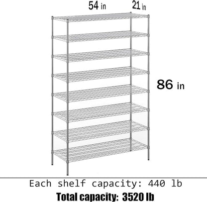 21" Deep x 54" Wide x 86" Height Wire Shelving Kit | 8-Tier | NSF Commercial - Image 3
