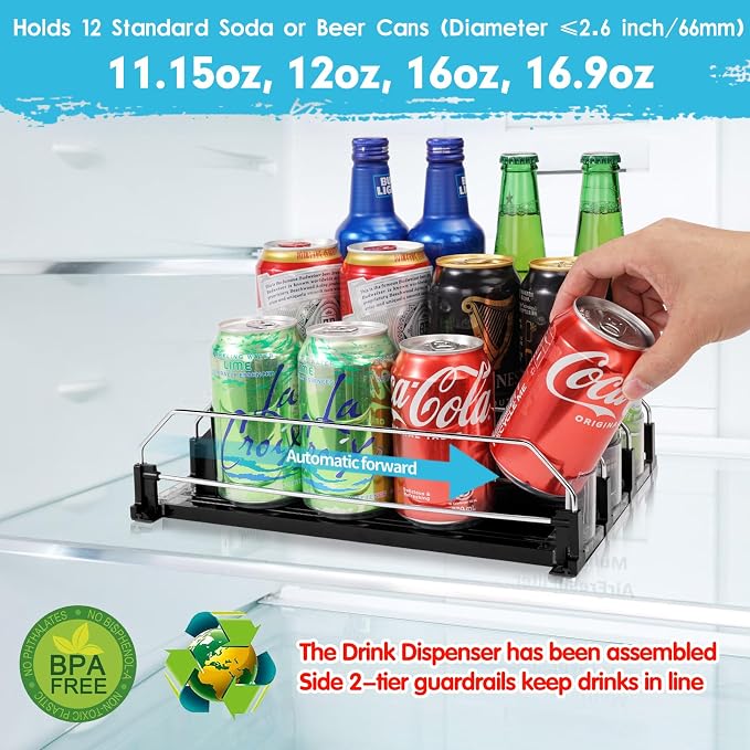 Drink Dispenser for Refrigerator, Self-Pushing Soda Can Organizer for Fridge - Image 2