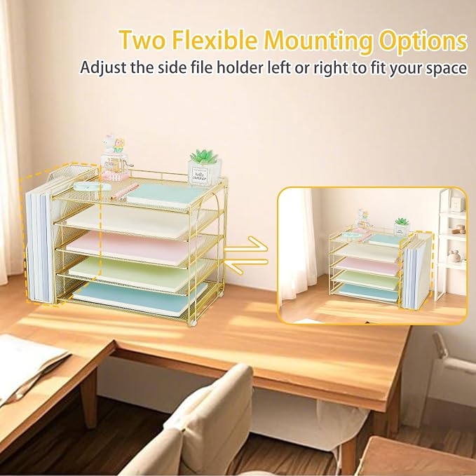 AUPSEN Gold Desk Accessories Organizer, 5-Tier Letter Tray Paper Organizer - Image 2