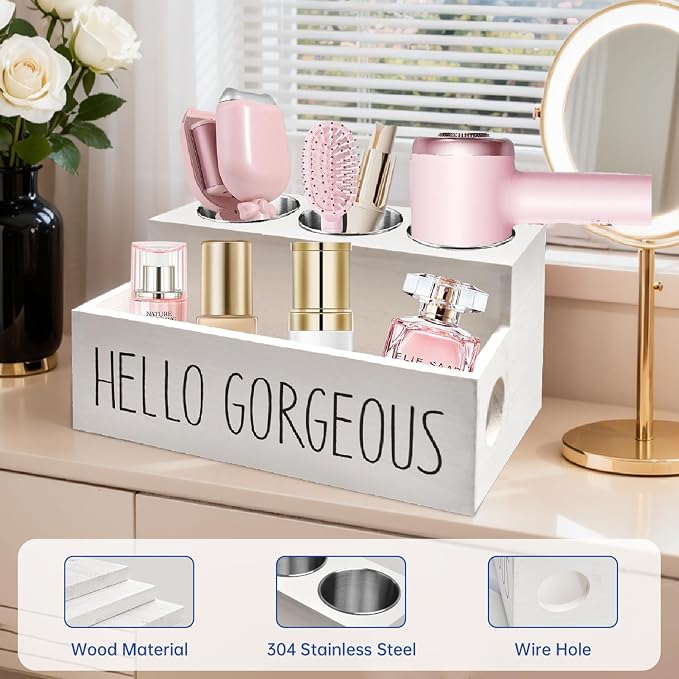 Wooden Hair Tool Organizer, Hair Dryer Holder - Image 5