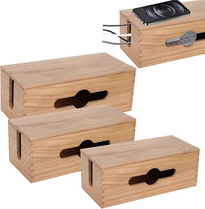 3PCS Wooden Cable Management Box Kit Wooden Cable Hider Storage Box Cord by WHXGG