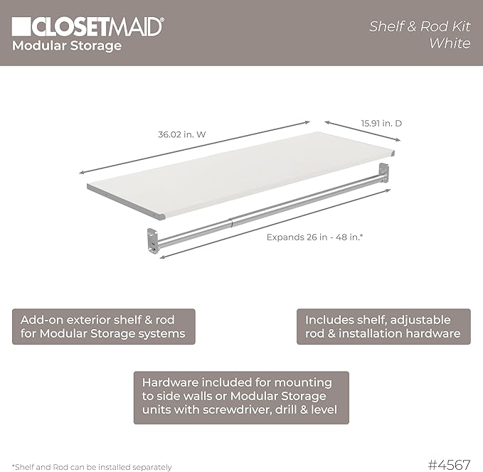 ClosetMaid Modular Closet Collection Shelf and Hang Rod Accessory Kit, 36-Inch - Image 3