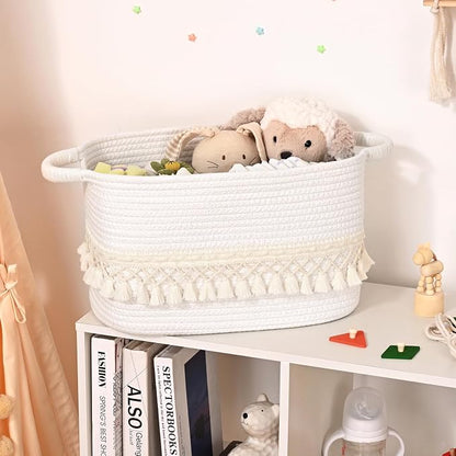 3 Pack Storage Basket for Shelves, Boho Cotton Rope Storage Bins - Image 5
