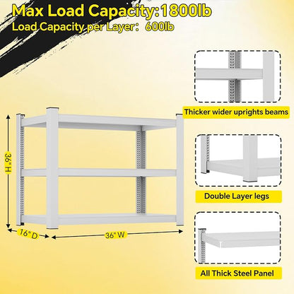 CJF 3-Tier Heavy Duty Metal Storage Rack, 36”W x 12”D x 36”H Adjustable Steel - Image 3