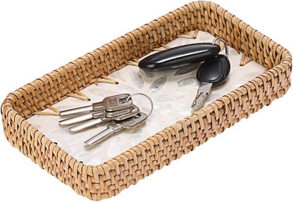 Decorative Key Basket for Entryway Small Handwoven Rattan Tray Rectangular Key by Unknown
