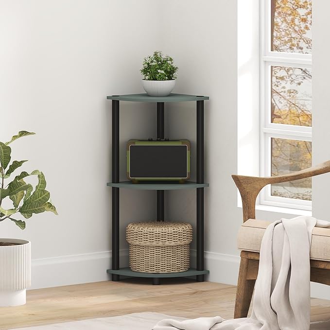 Furinno Turn-N-Tube Corner Shelf, 3-Tier Corner Bookshelf, Display Storage by Furinno-FitsYourSpaceFitsYourBudget