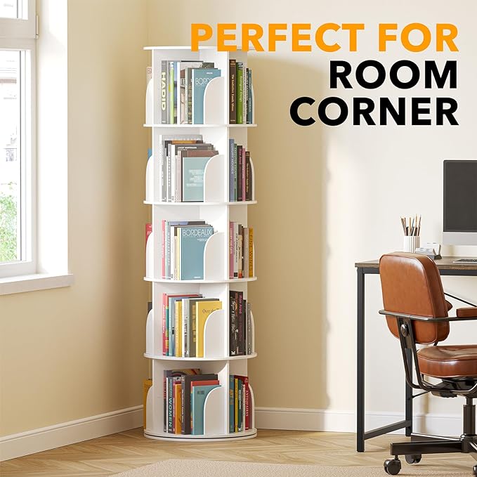SpaceAid 5 Tier Rotating Bookshelf Tower, Spinning Bookcase Lazy Susan - Image 5