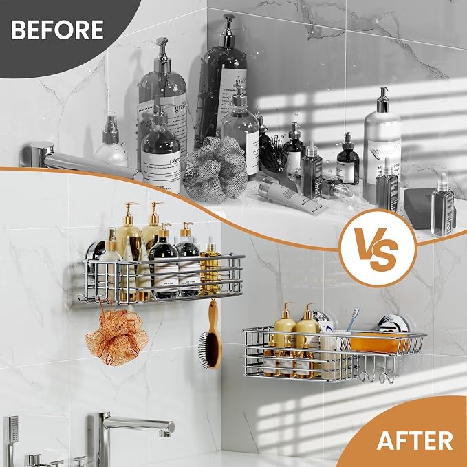 LEVERLOC Shower Caddy Suction Cup, 2 Pack Heavy Duty Bathroom Organizer - Image 6