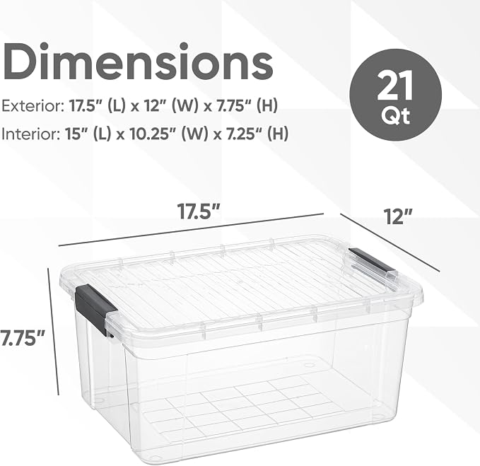 Superio Storage Bins with Lids- 6 Pack, 21 Qt Clear Boxes - Image 2