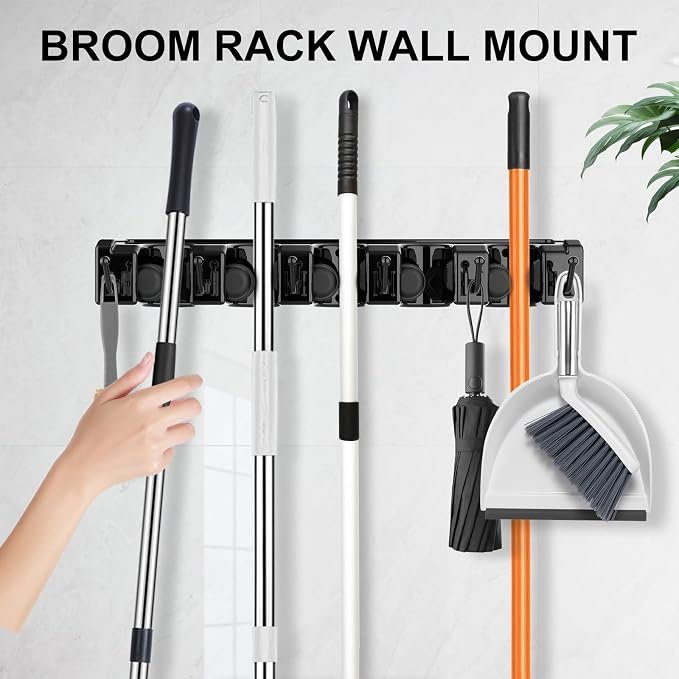 nacena Broom Holder Wall Mount, 2 Packs Black Wall Hanging Garden Tool & - Image 6