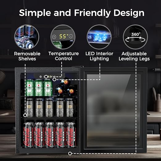 COWSAR Mini Fridge Cooler, 16 Bottle 68 Can Beverage Refrigerator - Image 4