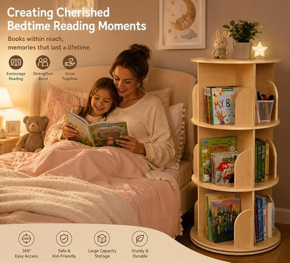 Kids Rotating Bookshelf, 360° Display 3 Tier Bookcase Storage | Small Corner - Image 6