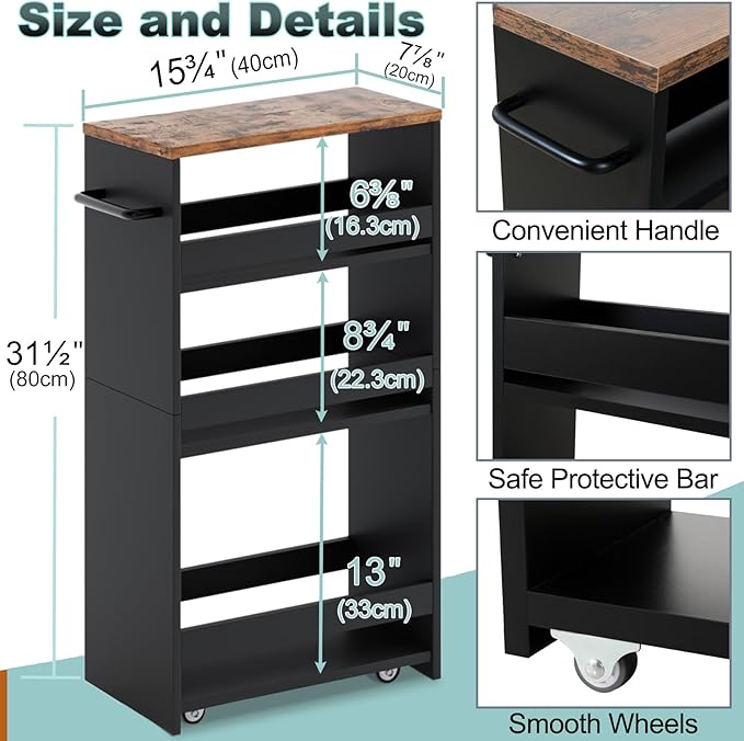 MARTY Rolling Storage Cart 7.9" W, 4-Tier Kitchen Cart - Image 6