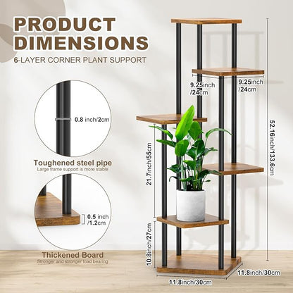 6 Tier Plant Stand Indoor, Thickened Metal Wood Corner Plant Shelf Stands - Image 2