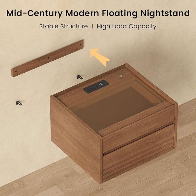Sikaic Floating Nightstand Set of 2 Wall Mounted, Touch Control LED Light & - Image 5