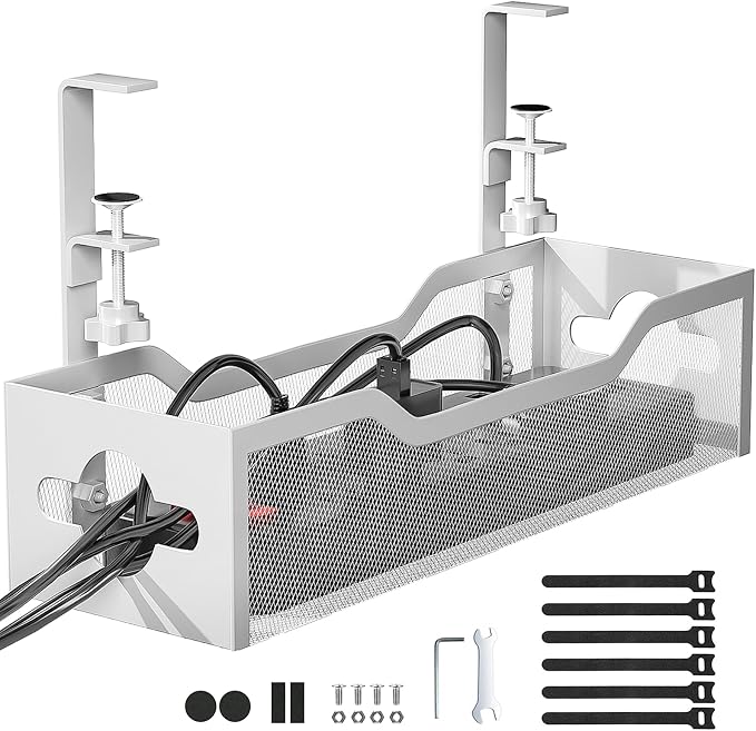 Under Desk Cable Management Tray No Drill, 13.38'' Metal Tray by Litwaro