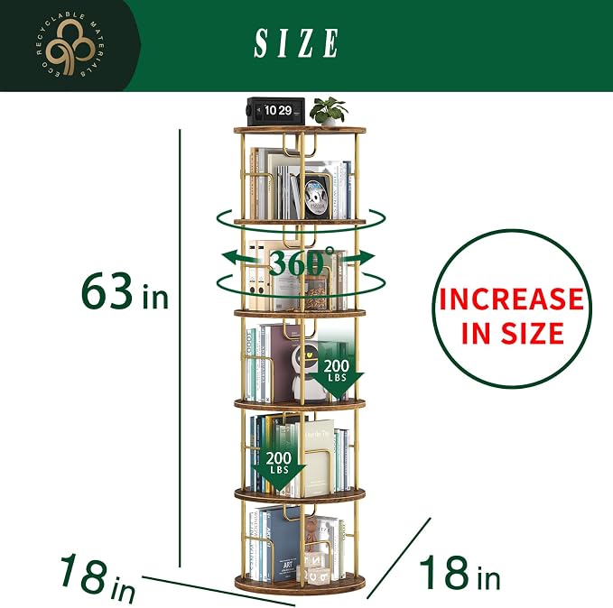 5Tier Rotating Bookshelf, 360 ° Display Stackable Spinning Bookshelf Tower - Image 2