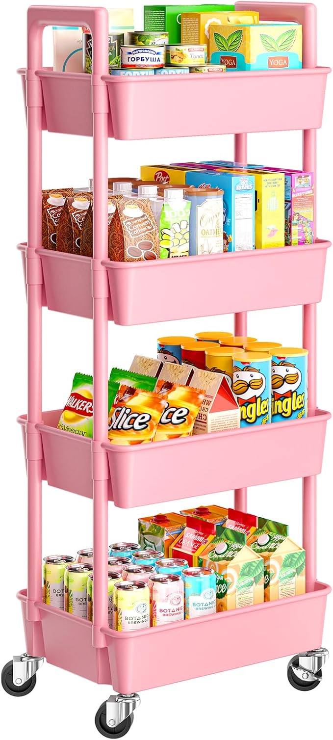 Pipishell 4 Tier Rolling Cart Organizer, Plastic Rolling Cart by Pipishell