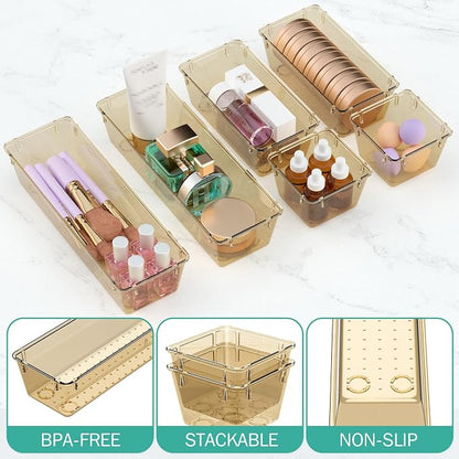 WOWBOX 9 Pack Clear Drawer Organizer Set, Acrylic Drawer Storage Trays - Image 3