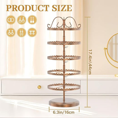 MODOWEY 5 Tier Rotating Earring Holder Organizer Stand, Adjustable Metal - Image 3