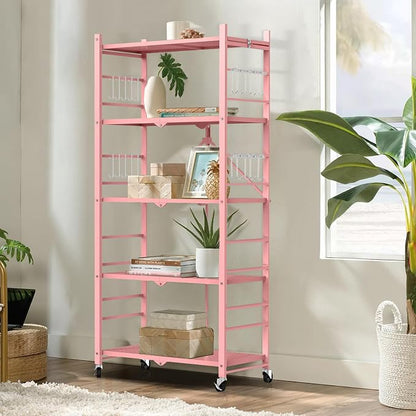 Himix Storage Shelves with 20 Hooks, 5-Tier Foldable Shelves - Image 2