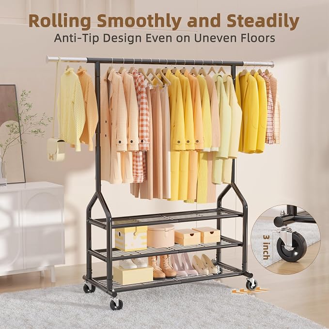 EAGMAK Heavy Duty Clothes Rack Load 556 LBS, Rolling Clothing Rack - Image 6