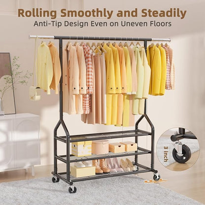 EAGMAK Heavy Duty Clothes Rack Load 556 LBS, Rolling Clothing Rack - Image 6