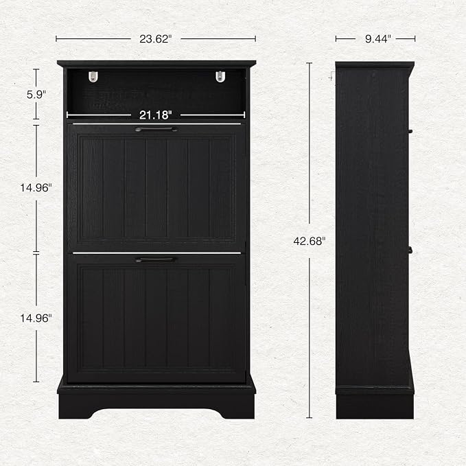 Shoe Storage Cabinet with 2 Flip Drawers, Narrow Slim Shoe Organizer - Image 2