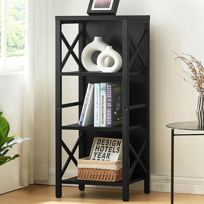 Small Bookshelf, 4 Tier Industrial Bookcase by MNEETRUNG