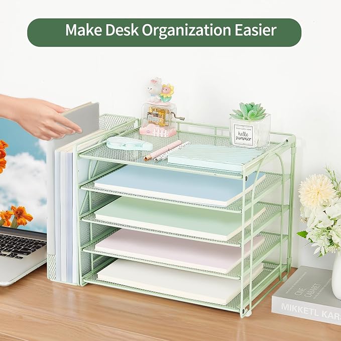 AUPSEN Green Desk Accessories Organizer, 5-Tier Letter Tray Paper Organizer - Image 5