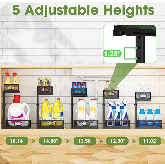 Under Sink Organizer 2-Pack, Metal 2-Tier Pull-Out Cabinet Shelf - Image 6