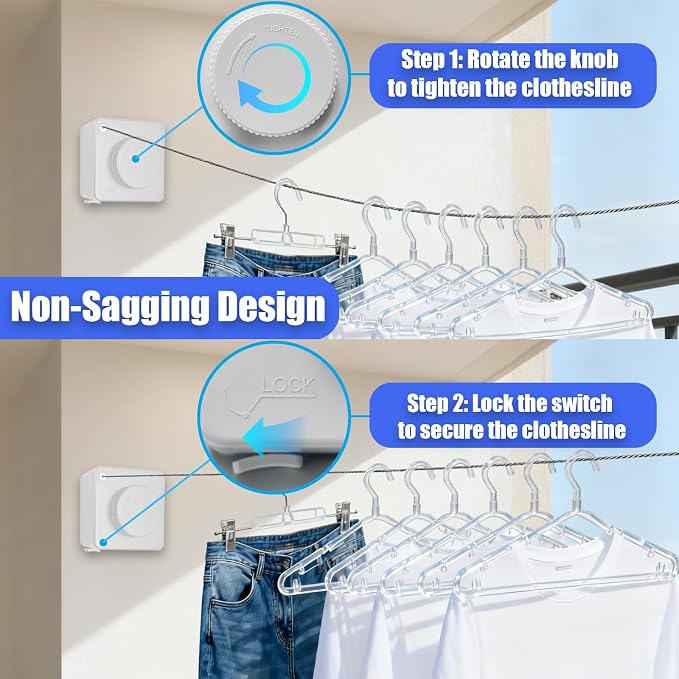 Retractable Clothesline Indoor & Outdoor, 17.4 Ft Non-Sagging Laundry Washing - Image 4