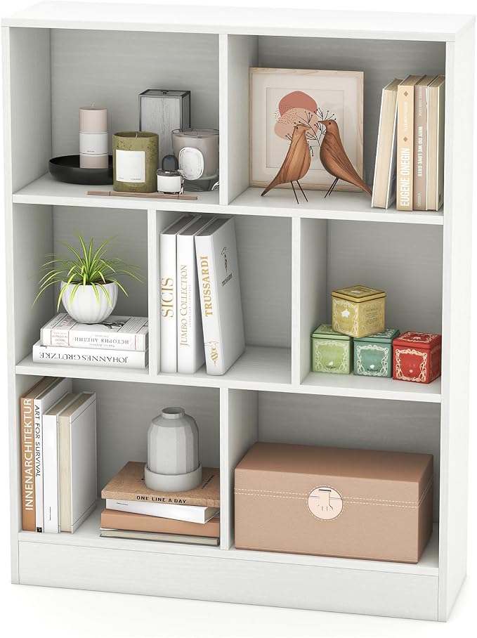 Giantex 7 Cube Bookcase, 4-Tier Freestanding Bookshelf w/ 7 Open Compartments - Image 7
