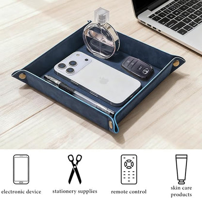 Valet Tray Desktop Storage Organizer – Premium PU Leather Catchall Bedside - Image 5