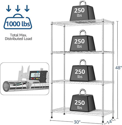 1000 lbs 4Tier Shelf Metal Storage Shelves Wire Rack Closet Organizers - Image 3