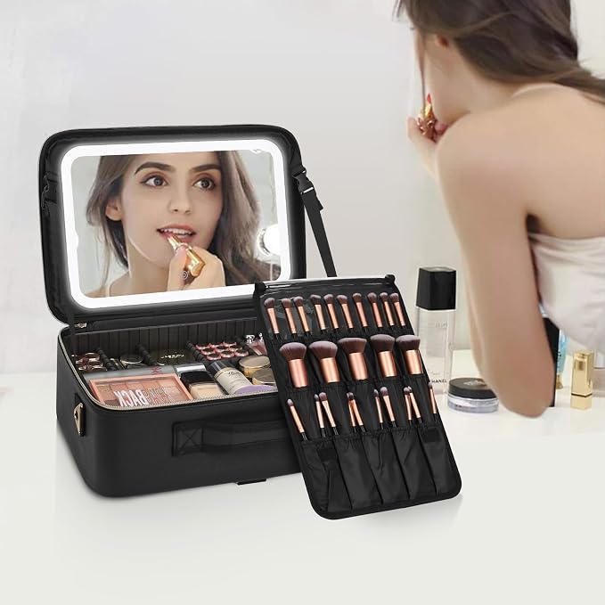 Relavel Makeup Bag with LED Mirror, Large Capacity Travel Cosmetic Organizer - Image 7