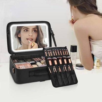 Relavel Makeup Bag with LED Mirror, Large Capacity Travel Cosmetic Organizer - Image 7