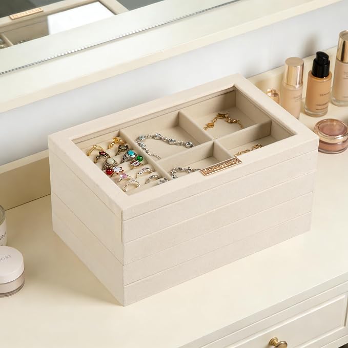 Frebeauty Stackable Jewelry Trays, Removable Glass Lid, Drawer Inserts - Image 6