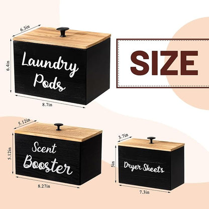 Dandat 3 Pcs Wood Laundry Pods Container Farmhouse Decoration Laundry Room - Image 2