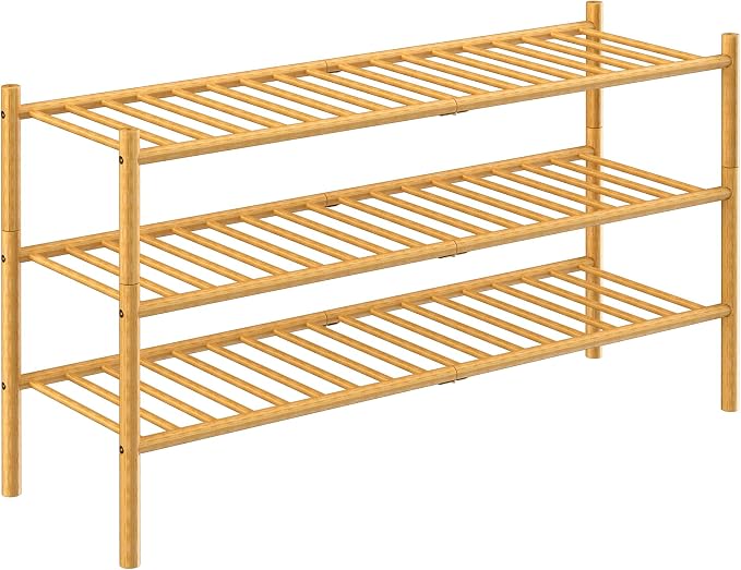 3-Tier Bamboo Long Shoe Rack, Free Standing Wood Shoe Shelf Storage Organizer - Image 7