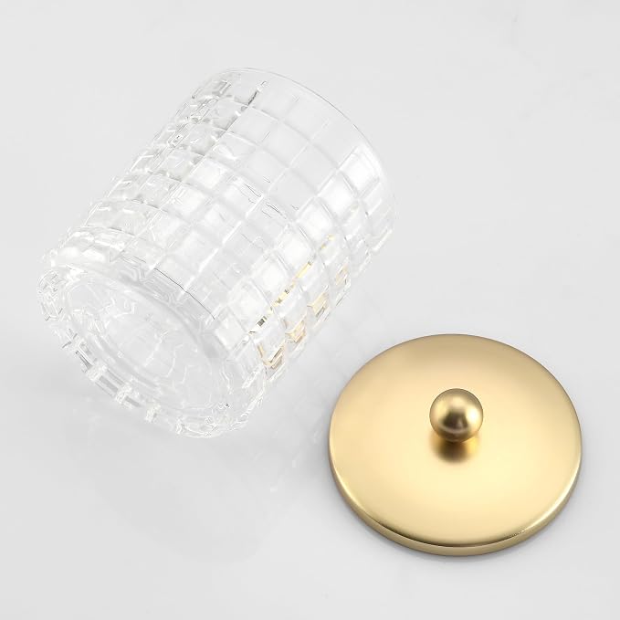 Clear Tranparent Apothecary Etched Geometric Grid Glass Jar W/Gold Metal Lid - Image 6