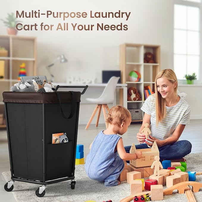 160L Laundry Hamper with Wheels and Handle, 2-Section Rolling Hamper - Image 5