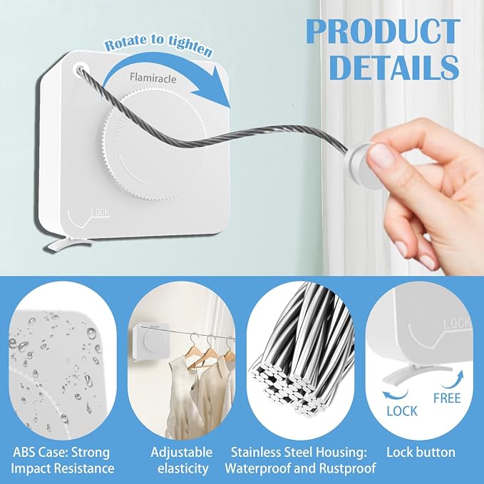 Retractable Clothesline Indoor, Non-Sagging Outdoor Clothes Line Retracting - Image 4