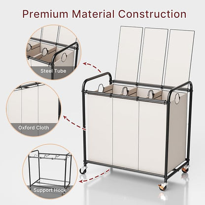 180L Laundry Sorter 3 Section – Heavy Duty Rolling Laundry Basket - Image 8