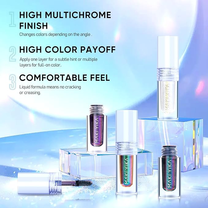 MAKI YIKA Glitter Eyeshadow Silver Multichrome Eyeshadows Long Lasting - Image 5