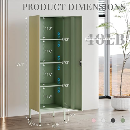 Green Metal Locker Cabinet, 59.1" Lockable Storage Locker - Image 2